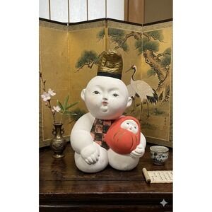 Vintage Japanese Hakata Urasaki Doll Karako Child with Daruma Figurine Japan